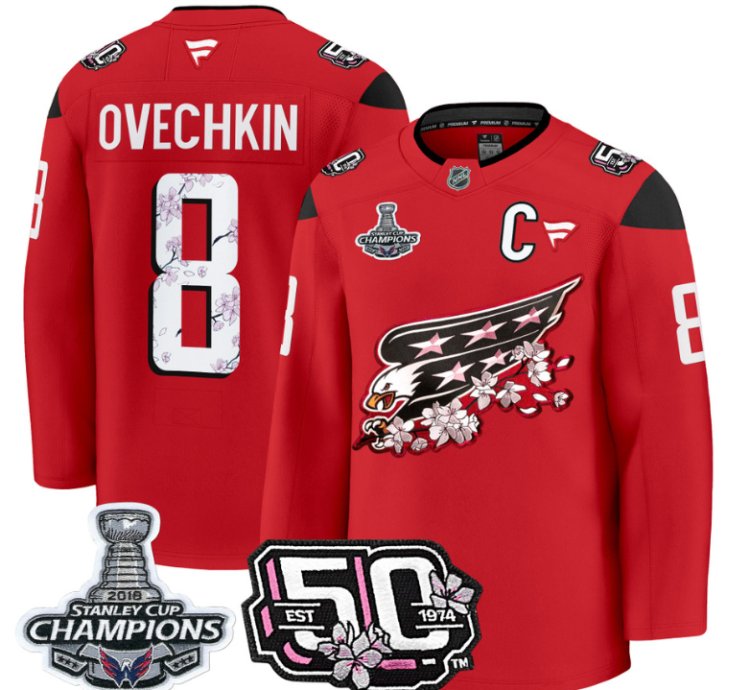 Alex Ovechkin Jersey 8 Washington Capitals 50th 2018 Stanley Cup Champions Patch Red