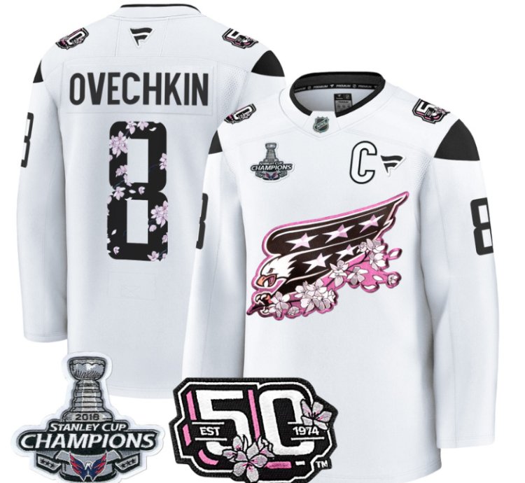 Alex Ovechkin Jersey 8 Washington Capitals 50th 2018 Stanley Cup Champions Patch White