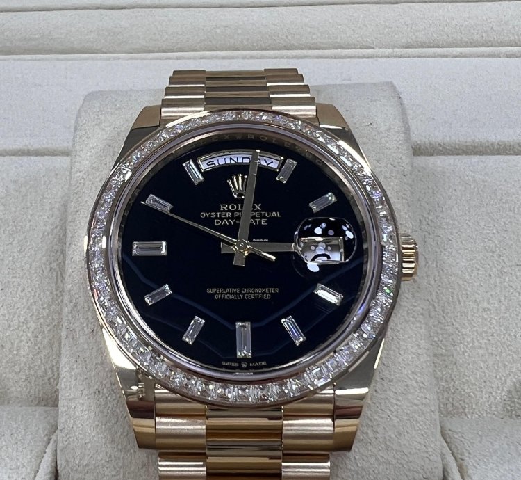 Rolex Day-date 40 Onyx Diamond Dial Baguette Diamond Bezel