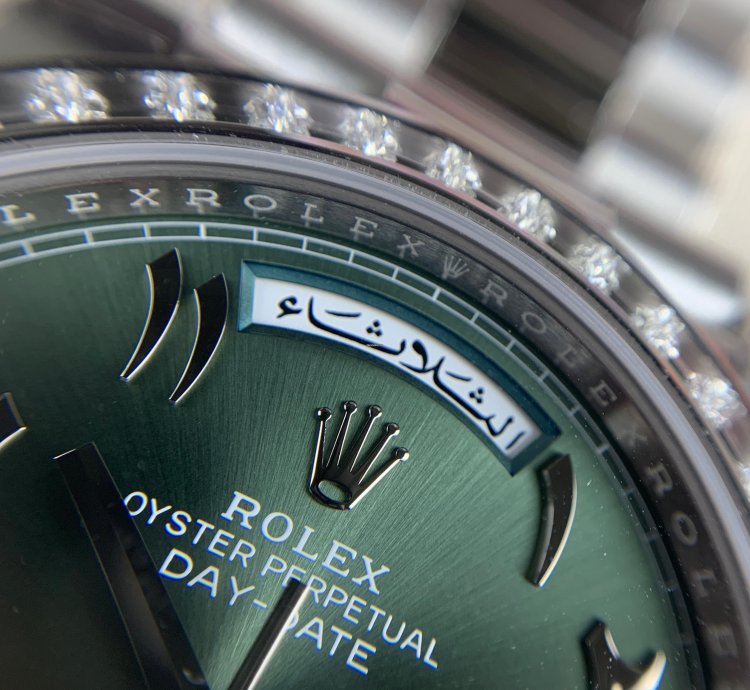 Rolex Day-date 40 Platinum Arabic Numerals Green With Diamonds M228396tbr-0032