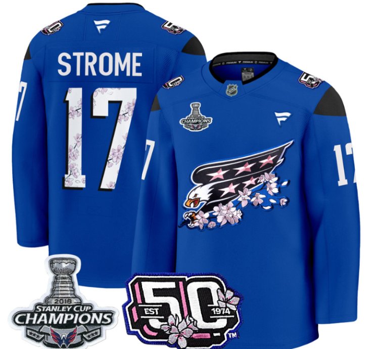 Dylan Strome Jersey 17 Washington Capitals 50th 2018 Stanley Cup Champions Patch Royal