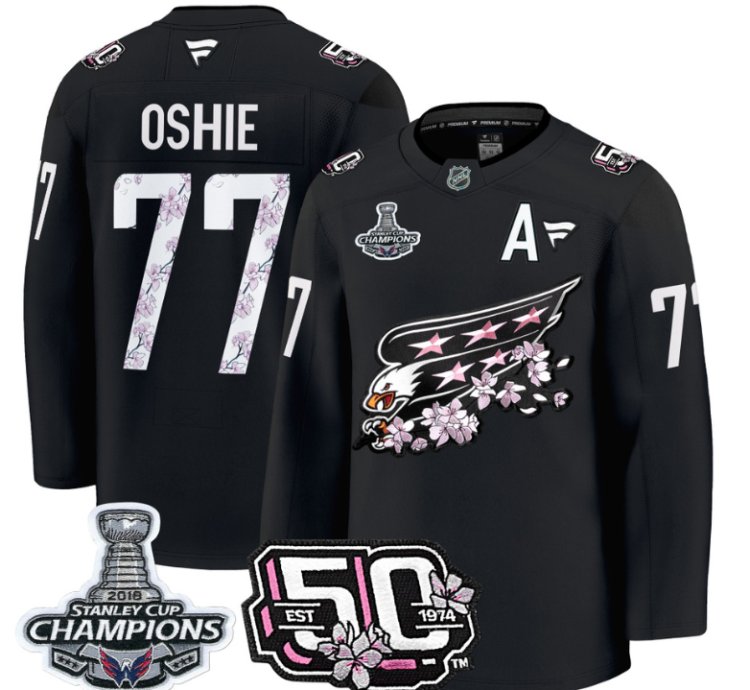 Tj Oshie Jersey 77 Washington Capitals 50th 2018 Stanley Cup Champions Patch Black