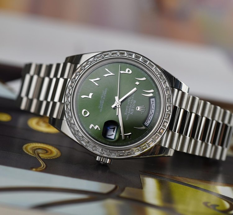 Rolex Day-date 40 Platinum Arabic Numerals Green With Diamonds M228396tbr-0032