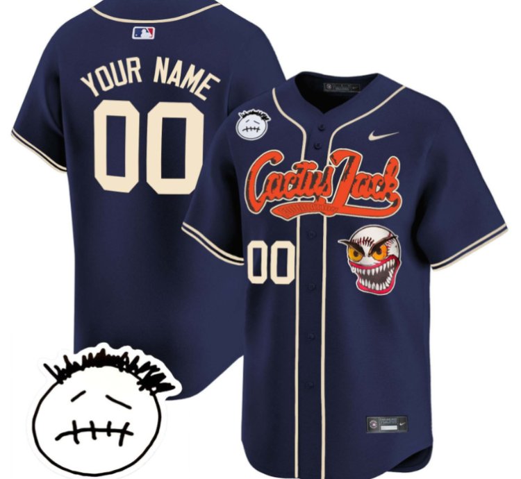 Custom Houston Astros Cactus Jersey Jack Patch V3 All Stitched Navy
