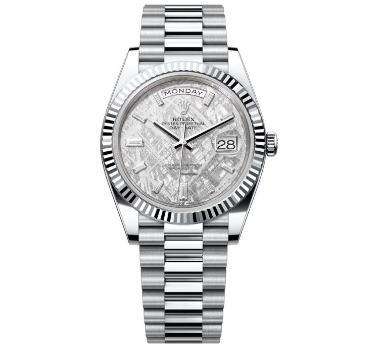 Rolex Day-date 40 Platinum Day-date 40 Watch 228236-0011 Fluted Bezel Meteorite Baguette-cut Diamond Dial President Bracelet 2024
