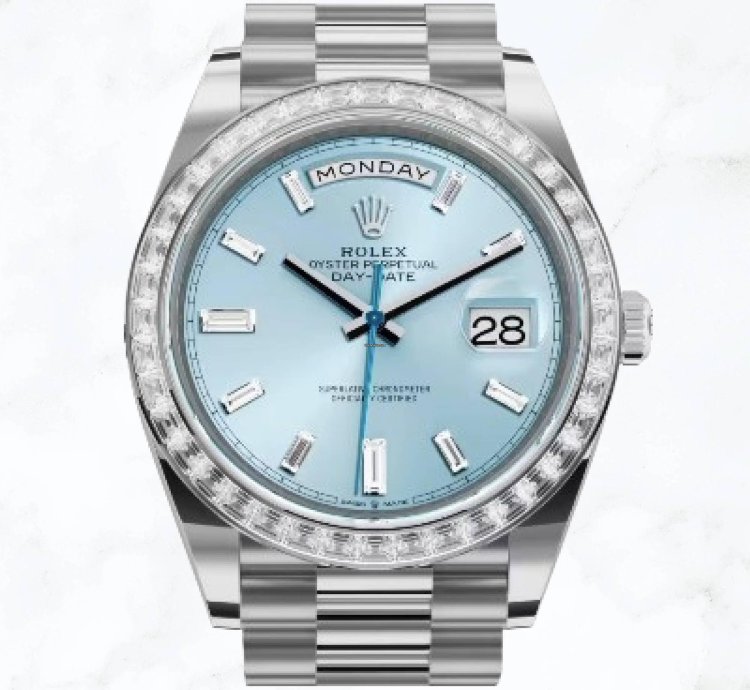 Rolex Day-date 40 Platinum Ice Blue Baguette Dial 228396tbr new Unworn