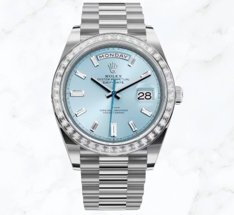 Rolex Day-date 40 Platinum Ice Blue Baguette Dial 228396tbr new Unworn