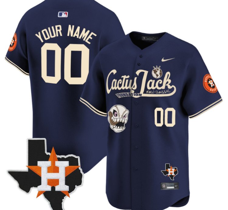 Custom Houston Astros Jersey Cactus Jack Foundation Fall Classic Limited Navy