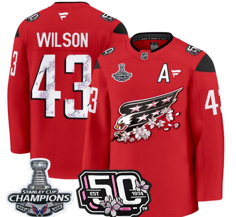 Tom Wilson Jersey 43 Washington Capitals 50th 2018 Stanley Cup Champions Patch Red