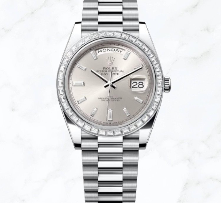 Rolex Day-date 40 Platinum Silver Baguette Dial 228396tbr new Unworn