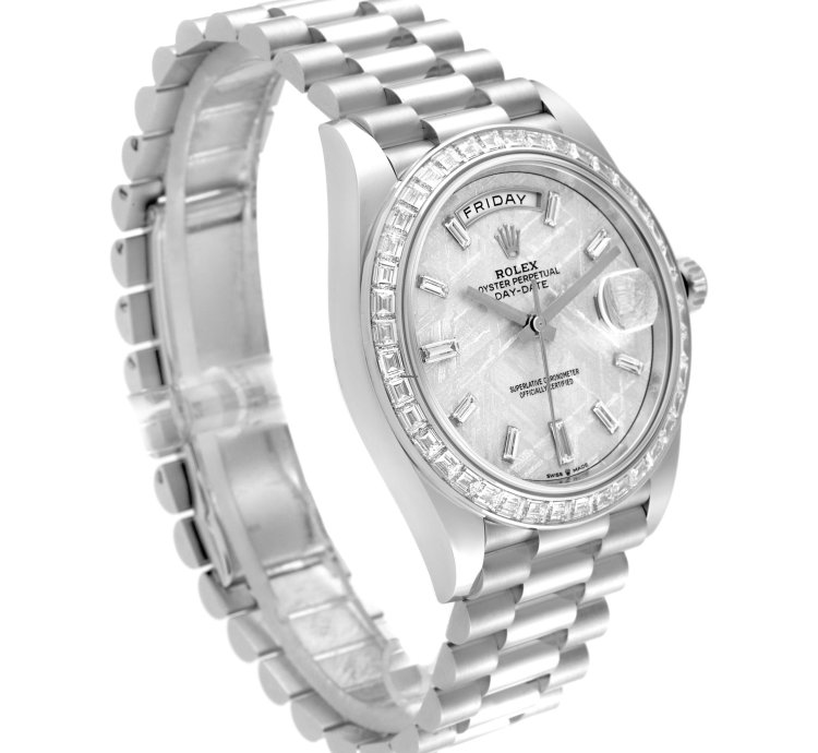 Rolex Day-date 40 President Platinum Meteorite Diamond Mens Watch 228396 Unworn