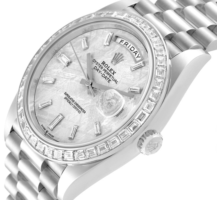 Rolex Day-date 40 President Platinum Meteorite Diamond Mens Watch 228396 Unworn