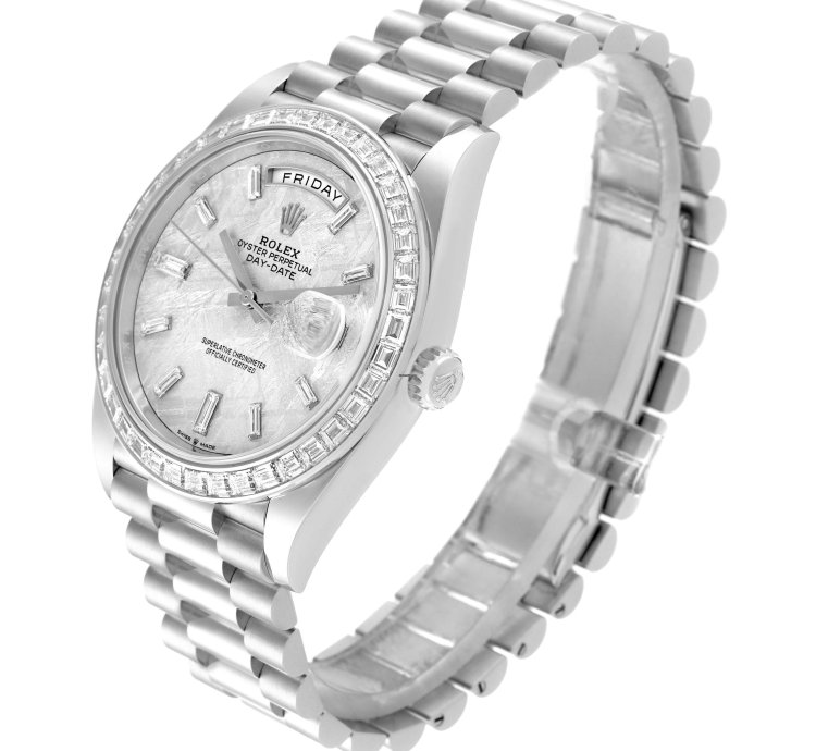 Rolex Day-date 40 President Platinum Meteorite Diamond Mens Watch 228396 Unworn