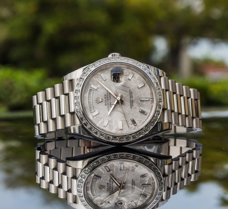 Rolex Day-date 40 Unworn 2023 Day-date 40mm Platinum With Baguette Bezel Meteorite 228396tbr