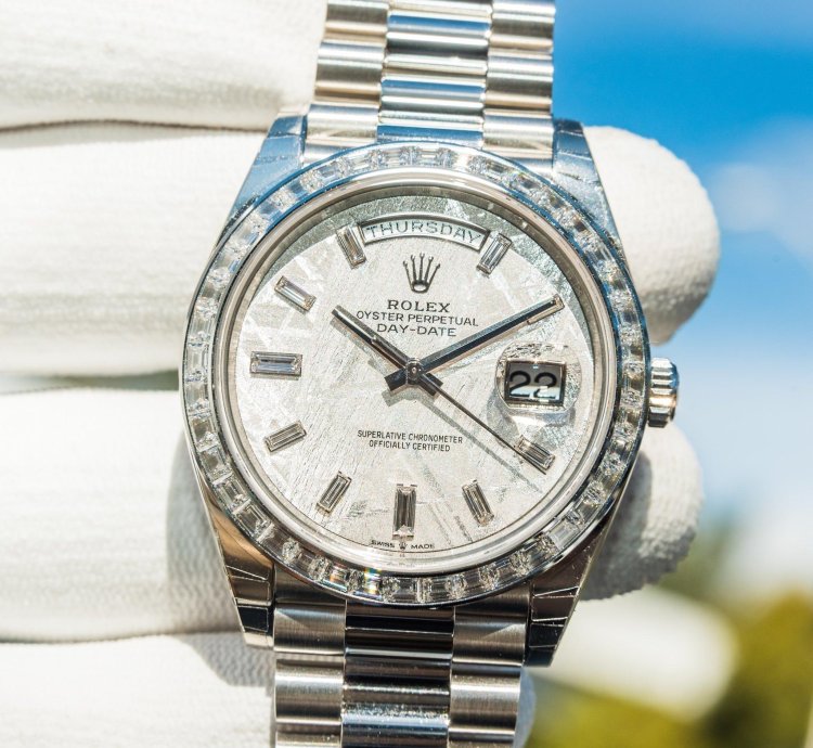 Rolex Day-date 40 Unworn 2023 Day-date 40mm Platinum With Baguette Bezel Meteorite 228396tbr