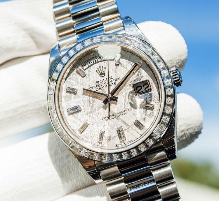 Rolex Day-date 40 Unworn 2023 Day-date 40mm Platinum With Baguette Bezel Meteorite 228396tbr