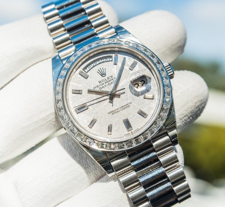 Rolex Day-date 40 Unworn 2023 Day-date 40mm Platinum With Baguette Bezel Meteorite 228396tbr