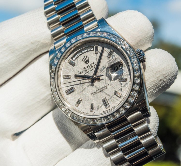 Rolex Day-date 40 Unworn 2023 Day-date 40mm Platinum With Baguette Bezel Meteorite 228396tbr
