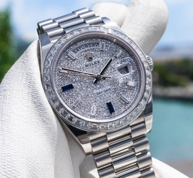 Rolex Day-date 40 Unworn Day-date 40mm Platinum With Baguette Bezel 228396tbr Pave Dial