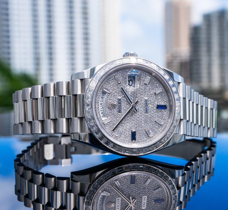 Rolex Day-date 40 Unworn Day-date 40mm Platinum With Baguette Bezel 228396tbr Pave Dial