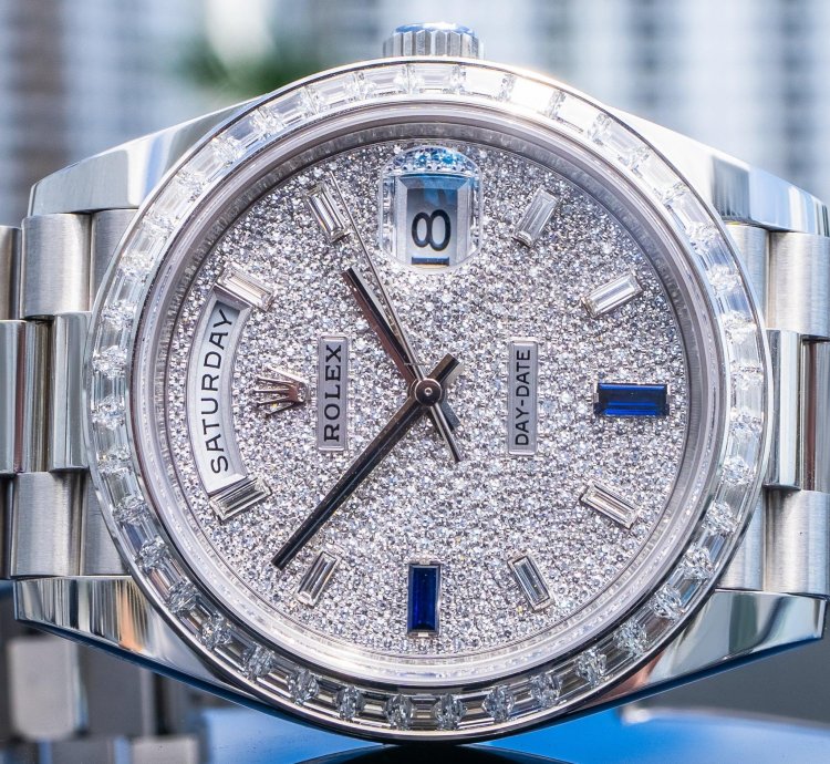 Rolex Day-date 40 Unworn Day-date 40mm Platinum With Baguette Bezel 228396tbr Pave Dial