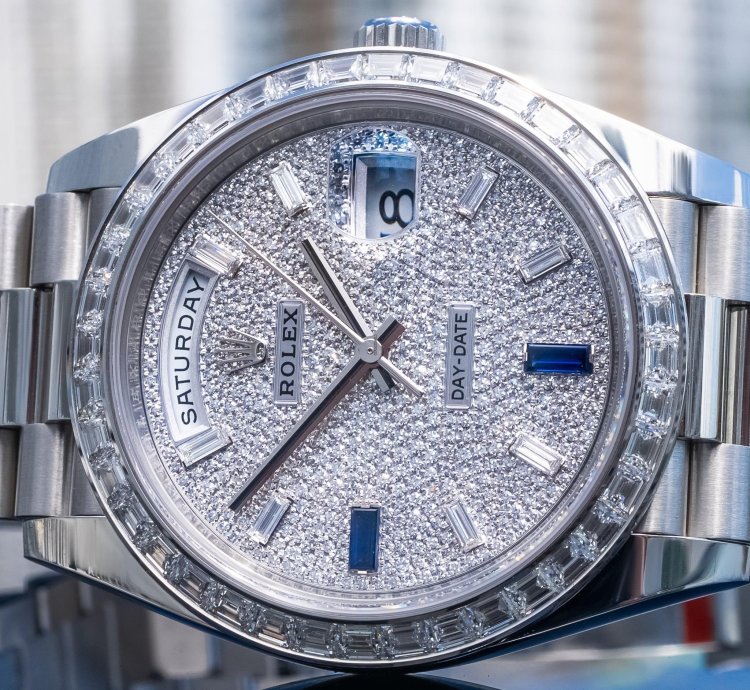 Rolex Day-date 40 Unworn Day-date 40mm Platinum With Baguette Bezel 228396tbr Pave Dial