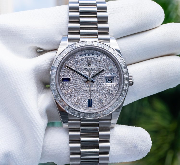 Rolex Day-date 40 Unworn Day-date 40mm Platinum With Baguette Bezel 228396tbr Pave Dial