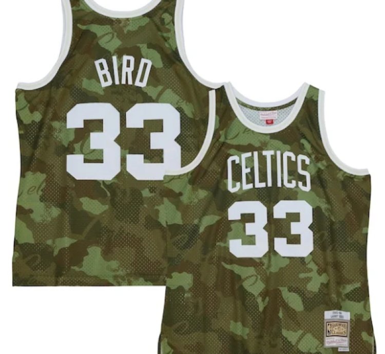 Larry Bird Boston Celtics Hardwood Classics 198586 Ghost Green Swingman Jersey - Camo