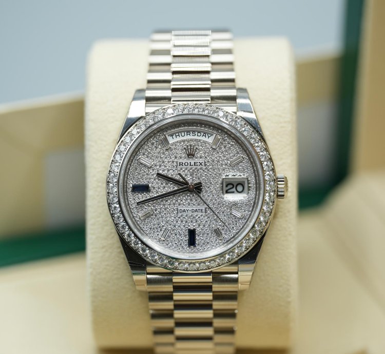 Rolex Day-date 40 White Gold Day-date 40 Pav Sapphire Baguette Diamond Dial 2023 Unworn 228349rbr