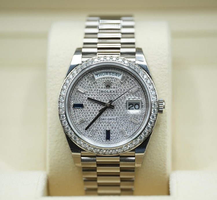 Rolex Day-date 40 White Gold Day-date 40 Pav Sapphire Baguette Diamond Dial 2023 Unworn 228349rbr