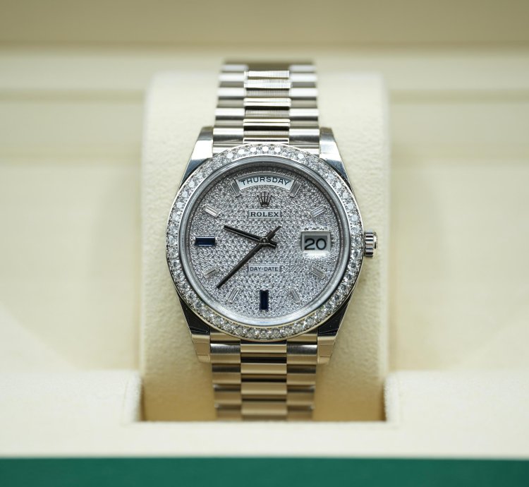 Rolex Day-date 40 White Gold Day-date 40 Pav Sapphire Baguette Diamond Dial 2023 Unworn 228349rbr