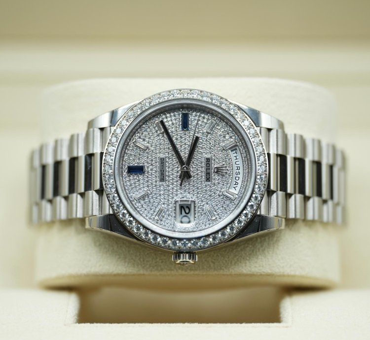 Rolex Day-date 40 White Gold Day-date 40 Pav Sapphire Baguette Diamond Dial 2023 Unworn 228349rbr