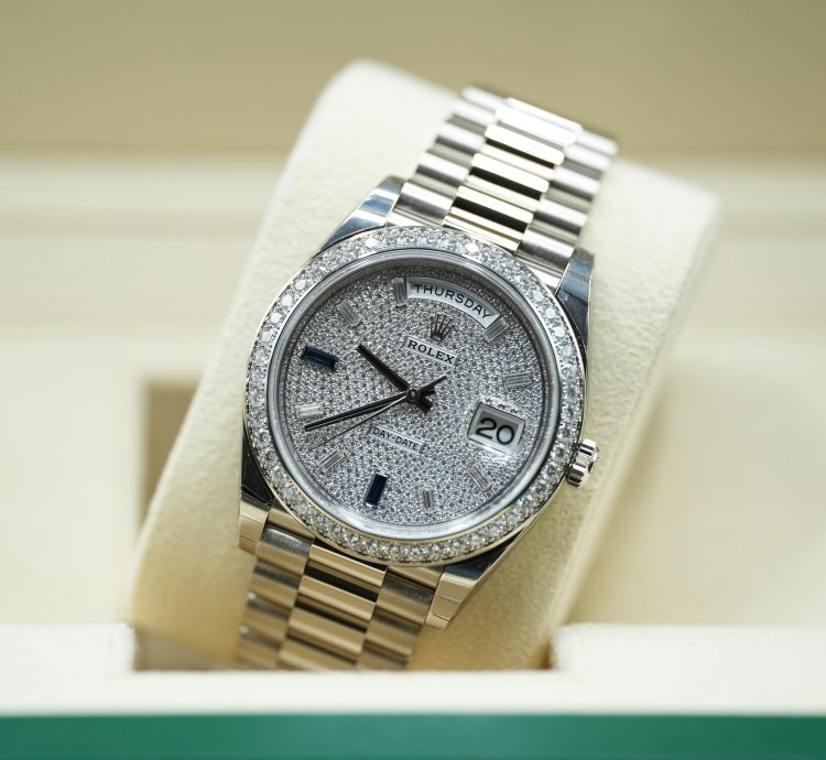 Rolex Day-date 40 White Gold Day-date 40 Pav Sapphire Baguette Diamond Dial 2023 Unworn 228349rbr