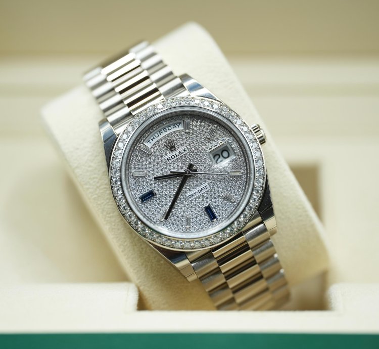 Rolex Day-date 40 White Gold Day-date 40 Pav Sapphire Baguette Diamond Dial 2023 Unworn 228349rbr