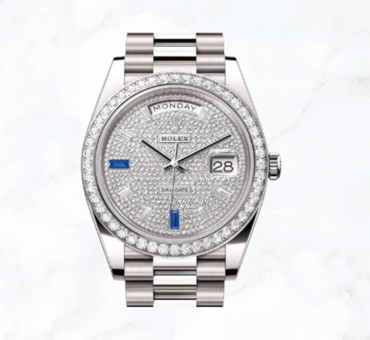 Rolex Day-date 40 White Gold Pave Baguette Dial 228349rbr new Unworn