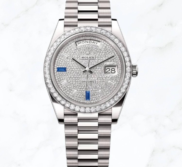 Rolex Day-date 40 White Gold Pave Baguette Dial 228349rbr new Unworn