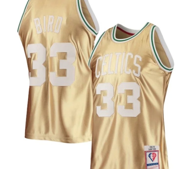 Larry Bird Boston Celtics 75th Anniversary 198586 Hardwood Classics Swingman Jersey - Gold