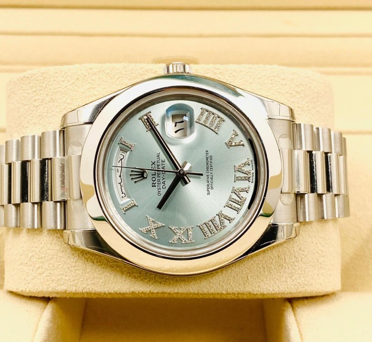Rolex Day-date Ii 218206 Barcode Stickers Diamond Roman Index Arabic Date