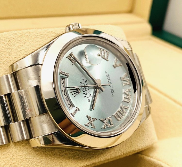 Rolex Day-date Ii 218206 Barcode Stickers Diamond Roman Index Arabic Date