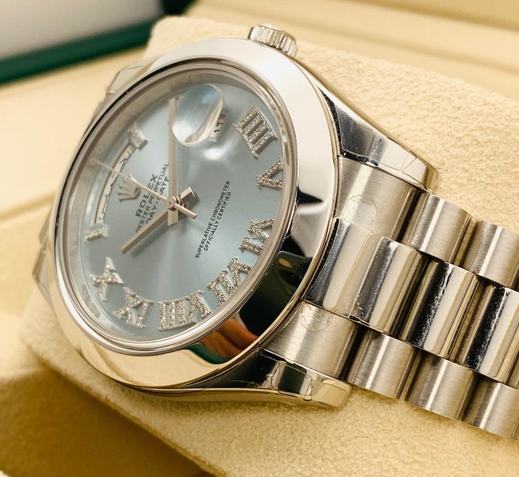 Rolex Day-date Ii 218206 Barcode Stickers Diamond Roman Index Arabic Date