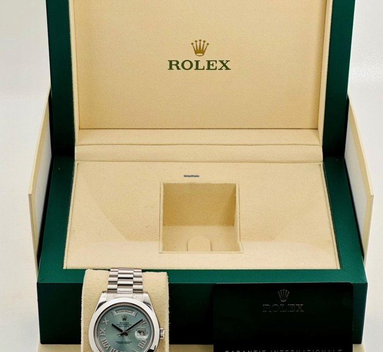 Rolex Day-date Ii 41mm 218206 Ice Blue Dial Roman Diamond Index Arabic Day And Date