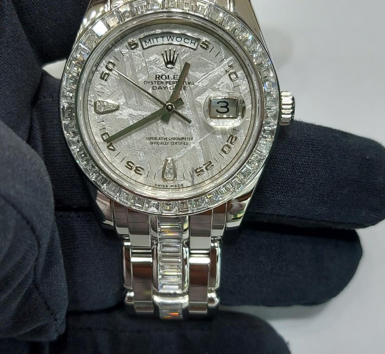 Rolex Day-date Pearlmaster With Baguette Bezel And Bracelet