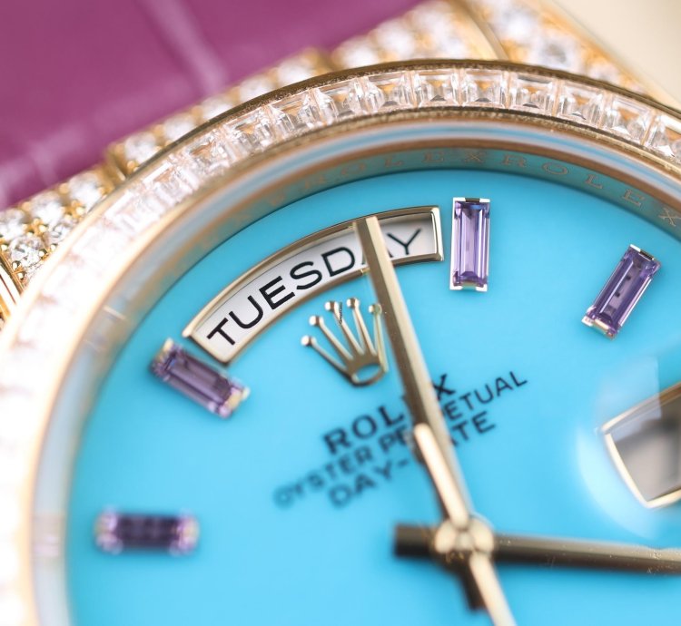 Rolex Day-date Purple Strap Blue Dial Factory Daydate Diamonds - 2023 - Lc100 - Neu Ungetragen - Fullse