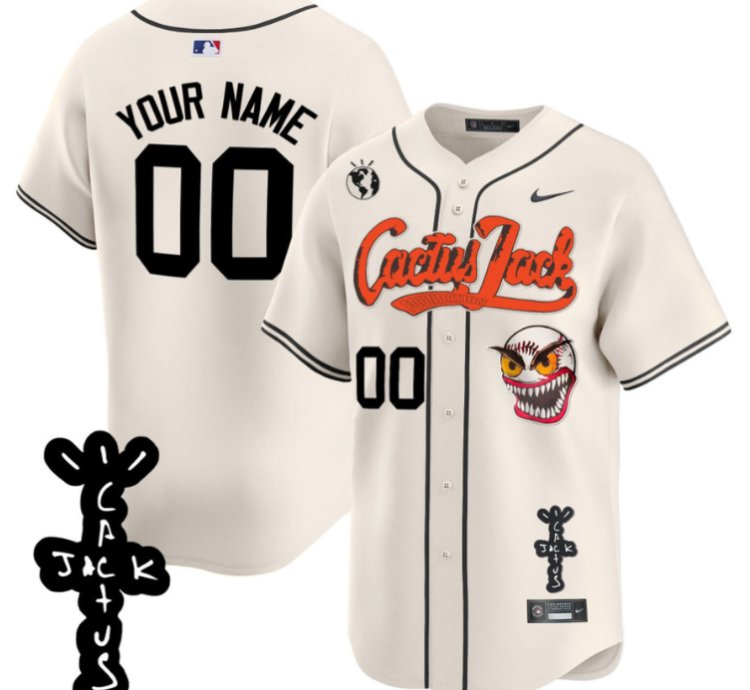 Houston Astros Cactus Jack Patch V2 Custom Men Jersey - Cream