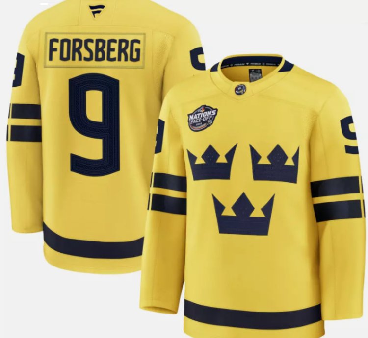 Filip Forsberg Jersey 9 Sweden Yellow 2025 4 Nations Face-off Stitched