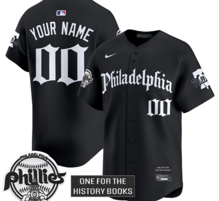 Custom Phillies Jersey Retro Newspaper Edition Vapor Premier Limited Stitched Black