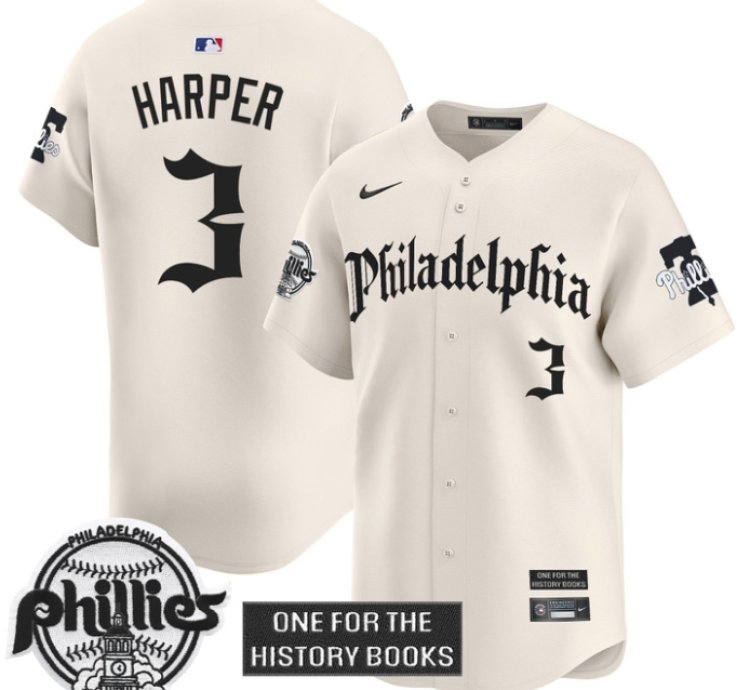 Bryce Harper Jersey 3 Phillies Retro Newspaper Edition Vapor Premier Limited Stitched Cream