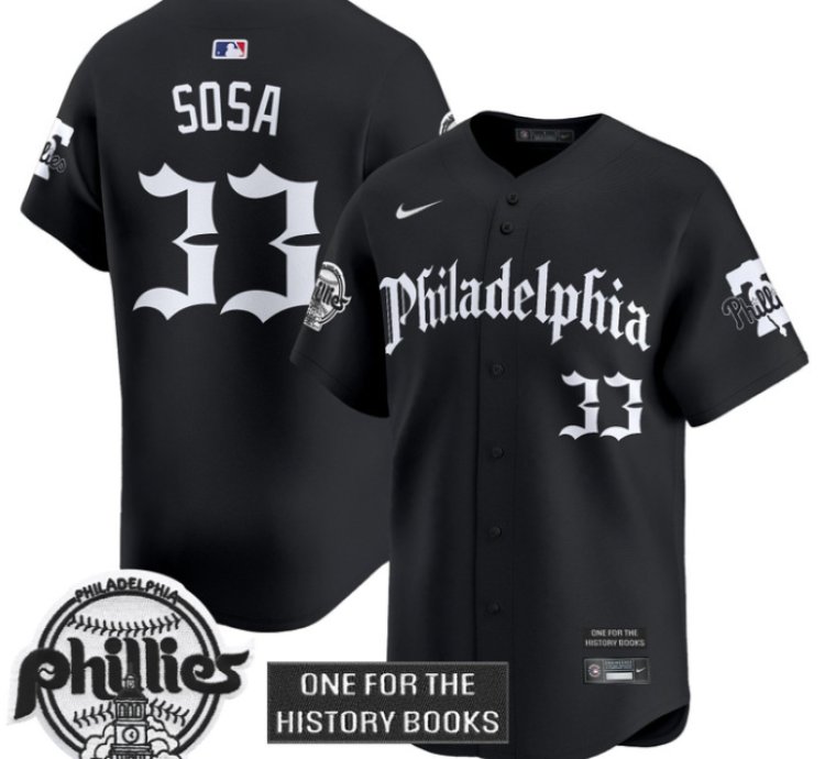 Edmundo Sosa Jersey 33 Phillies Retro Newspaper Edition Vapor Premier Limited Stitched Black