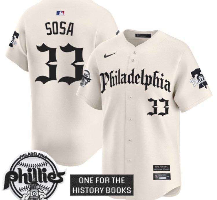 Edmundo Sosa Jersey 33 Phillies Retro Newspaper Edition Vapor Premier Limited Stitched Cream