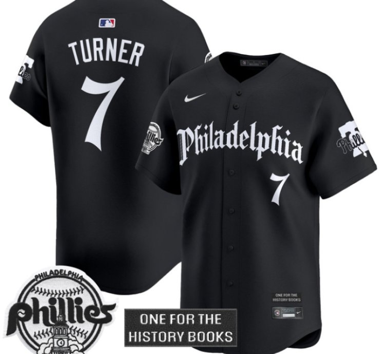 Trea Turner Jersey 7 Phillies Retro Newspaper Edition Vapor Premier Limited Stitched Black